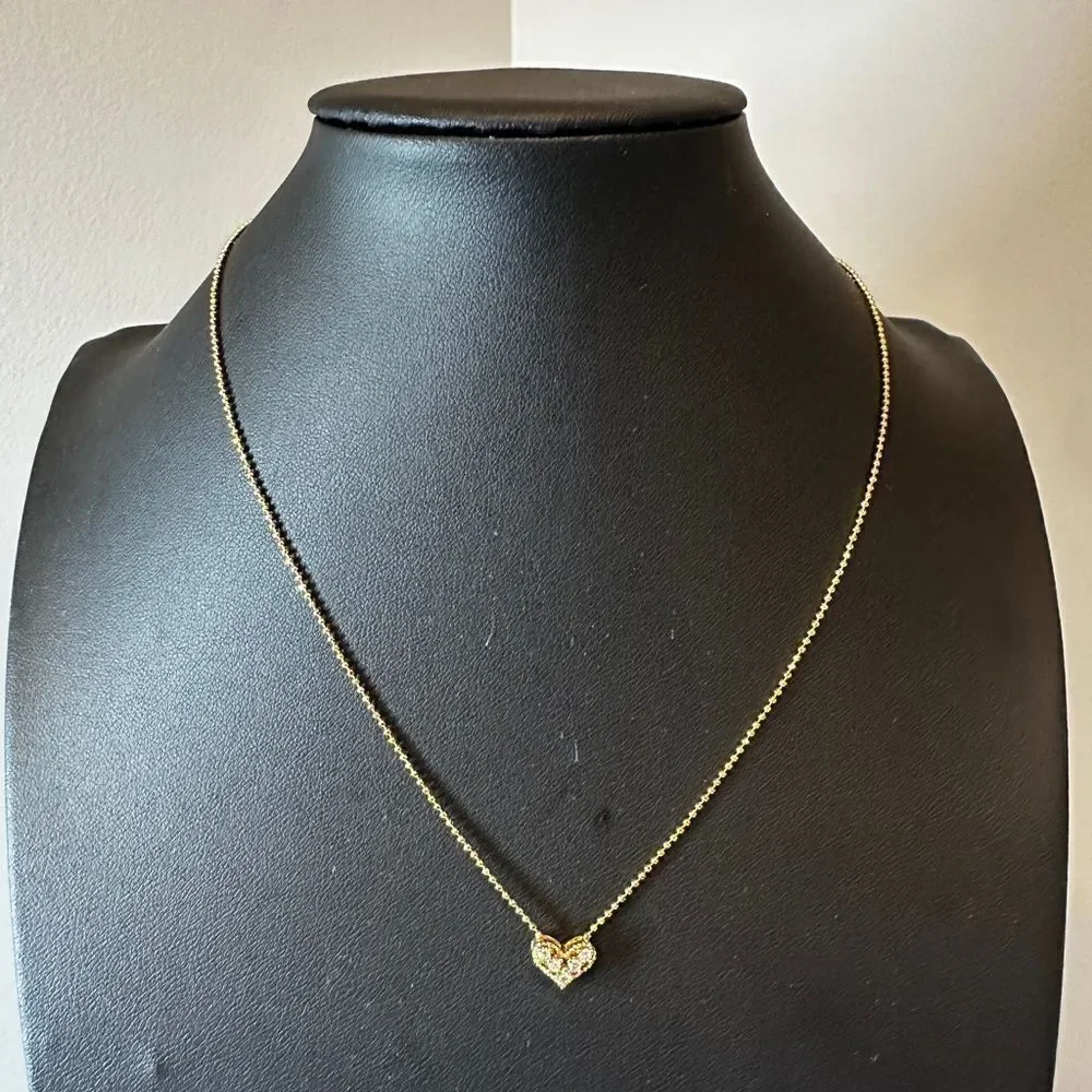 NIB‎ Omboo Dainty Gold tone metal heart with cz accents pendant, necklace!